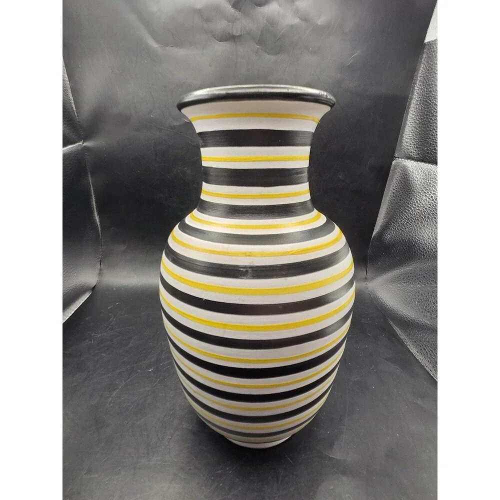 Pottery Slama Tunisia Ceramic Black Yellow Stripe Vase
